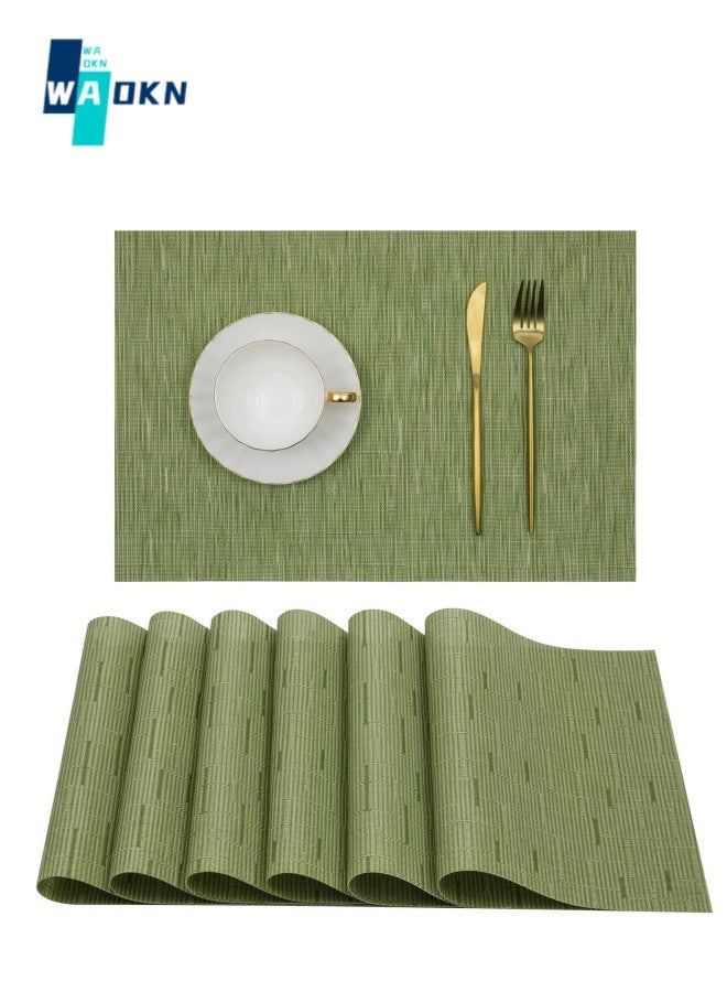 دبليو أيه أو كي أن مجموعة من 6 مفارش منسوجة من مادة PVC، مفارش طاولة من الفينيل مقاومة للحرارة، مفارش طاولة المطبخ وغرفة الطعام قابلة للغسل، تزيين طاولة الطعام المنزلية وطاولة القهوة (أخضر) - Image 1