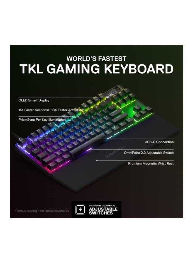 steelseries Apex Pro TKL Wired Mechanical Keyboard, OmniPoint Switches, Adjustable Actuation, With RGB Backlighting, OLED Smart Display, Full Key, USB Type A, English Layout, Black | 64856 - Image 2