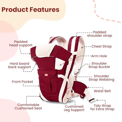 Infantso 4-Way Baby Carrier with 4 Carry Positions, Baby Carrier for 3 to 24 Months, Adjustable Baby Carrying Bag for New-Born to Toddler Carrier, Max Weight Up to 9 Kgs - Image 2