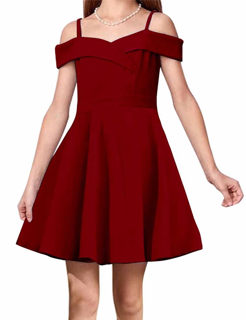 LuckyShe Big Girls Princess Dresses Elegant Cold Shoulder A Line Swing Party Dress for KidsDark Red8 Years