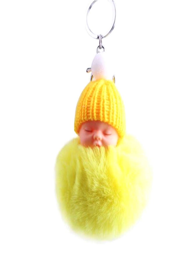 NIBEMINENT Sleeping Baby Doll Fake Fur Fluffy Ball Toys Key Chain