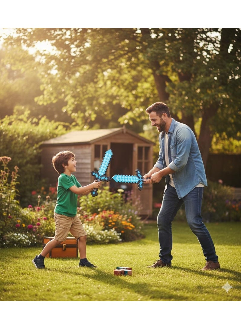 REZZOSS Blue Foam Sword Toy for Kids – Soft Safe Foam Weapons for Kids | Minecraft-Style Pixel Battle Toys for Boys | Lightweight Pretend Play Sword Axe Shovel for Children | Perfect Birthday Gift for Game Fans - Image 2