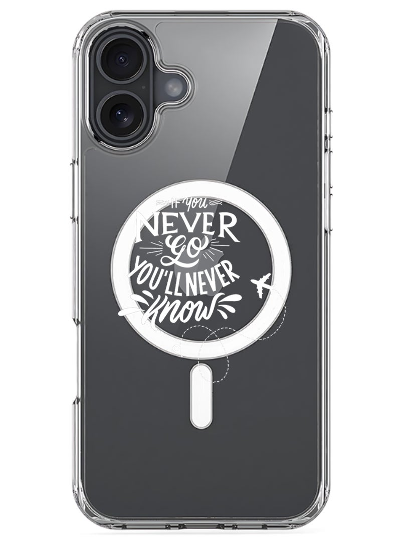 Theodor Magnetic Case for Apple iPhone 17 Compatible with MagSafe Wireless Charging, Shockproof Phone Bumper Cover - If you never go you will never Know - White - Image 1