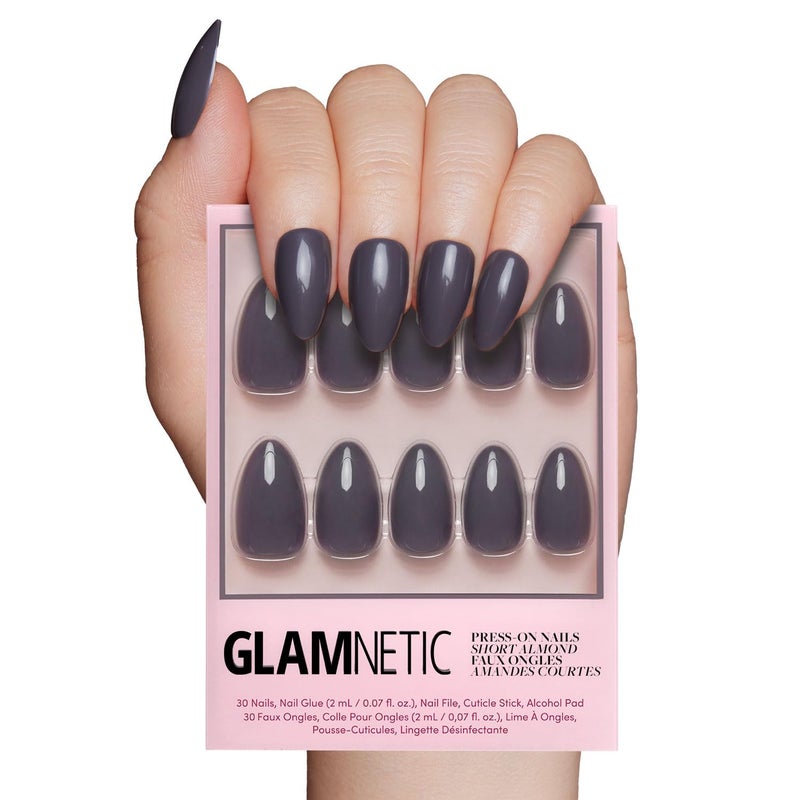 Glamnetic Press On Nails Ash Gray Opaque Muted Smoke Gray Short Almond Fake Nails Salon Quality 15 Sizes 30 Nail Kit - Image 3