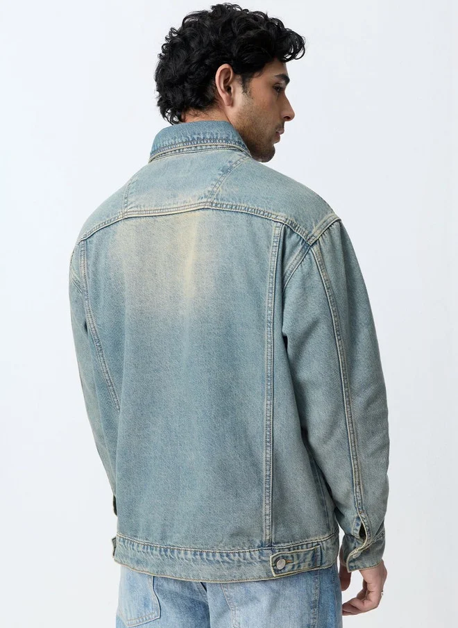 The Souled Store  The Souled Store Men Regular Fit Denim Blue Jacket  | Best Price UAE