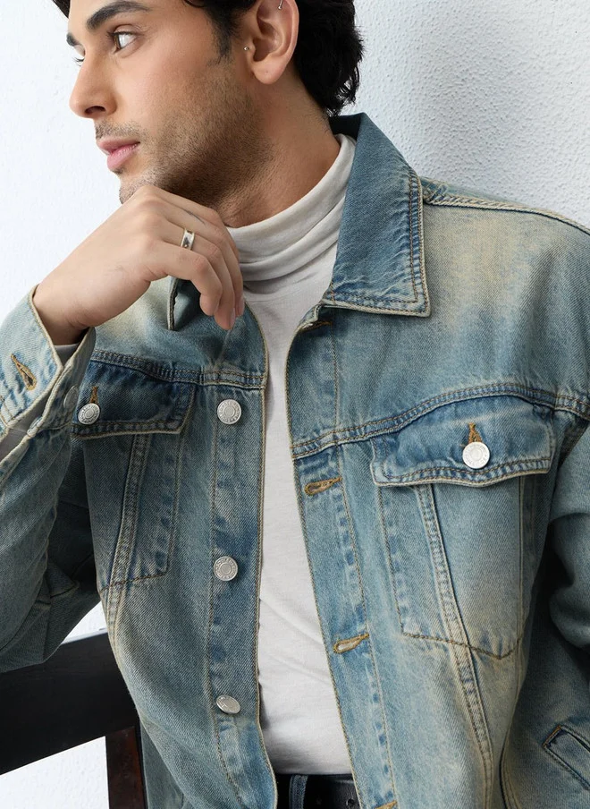 The Souled Store  The Souled Store Men Regular Fit Denim Blue Jacket  | Best Price UAE