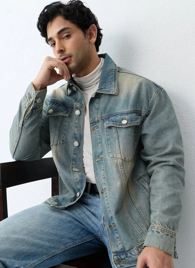 The Souled Store The Souled Store Men Regular Fit Denim Blue Jacket