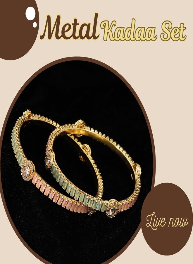 أحدث طقم أساور معدنية مرصعة بالألماس الأمريكي من STYOLLO للنساء والفتيات | أساور ألماس أمريكي للنساء | أساور | أساور مرصعة بأحجار بيضاء | مجوهرات أساور ألماس أمريكي (SYL_RKM5-MintPink-2.4) - Image 5