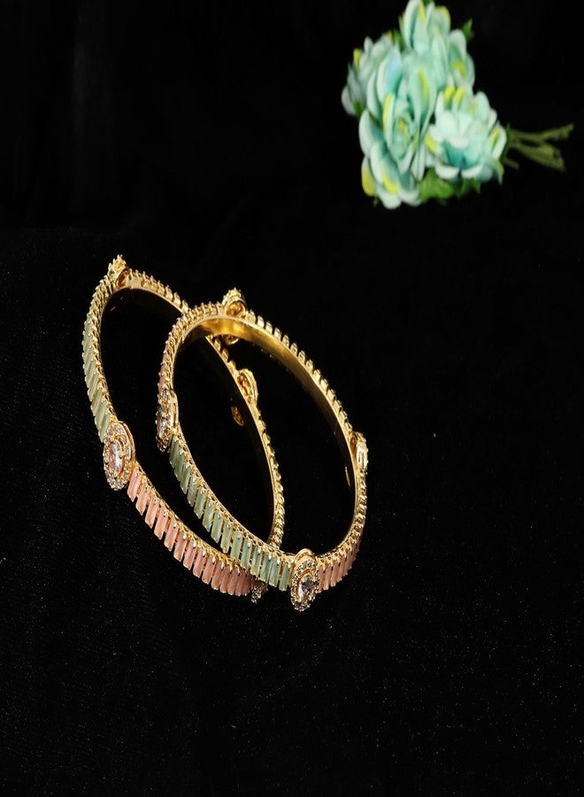 أحدث طقم أساور معدنية مرصعة بالألماس الأمريكي من STYOLLO للنساء والفتيات | أساور ألماس أمريكي للنساء | أساور | أساور مرصعة بأحجار بيضاء | مجوهرات أساور ألماس أمريكي (SYL_RKM5-MintPink-2.4) - Image 4