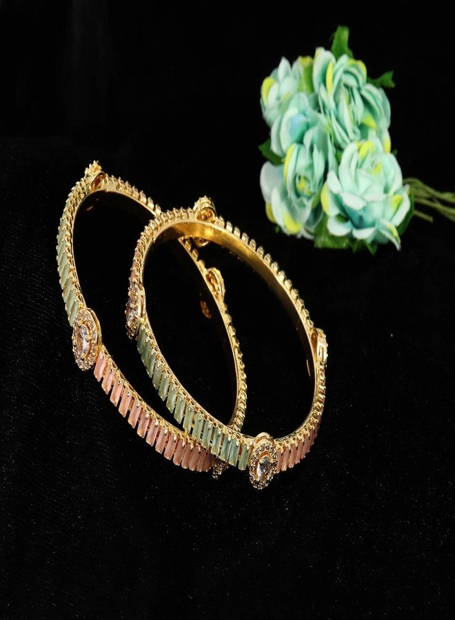 أحدث طقم أساور معدنية مرصعة بالألماس الأمريكي من STYOLLO للنساء والفتيات | أساور ألماس أمريكي للنساء | أساور | أساور مرصعة بأحجار بيضاء | مجوهرات أساور ألماس أمريكي (SYL_RKM5-MintPink-2.4) - Image 2