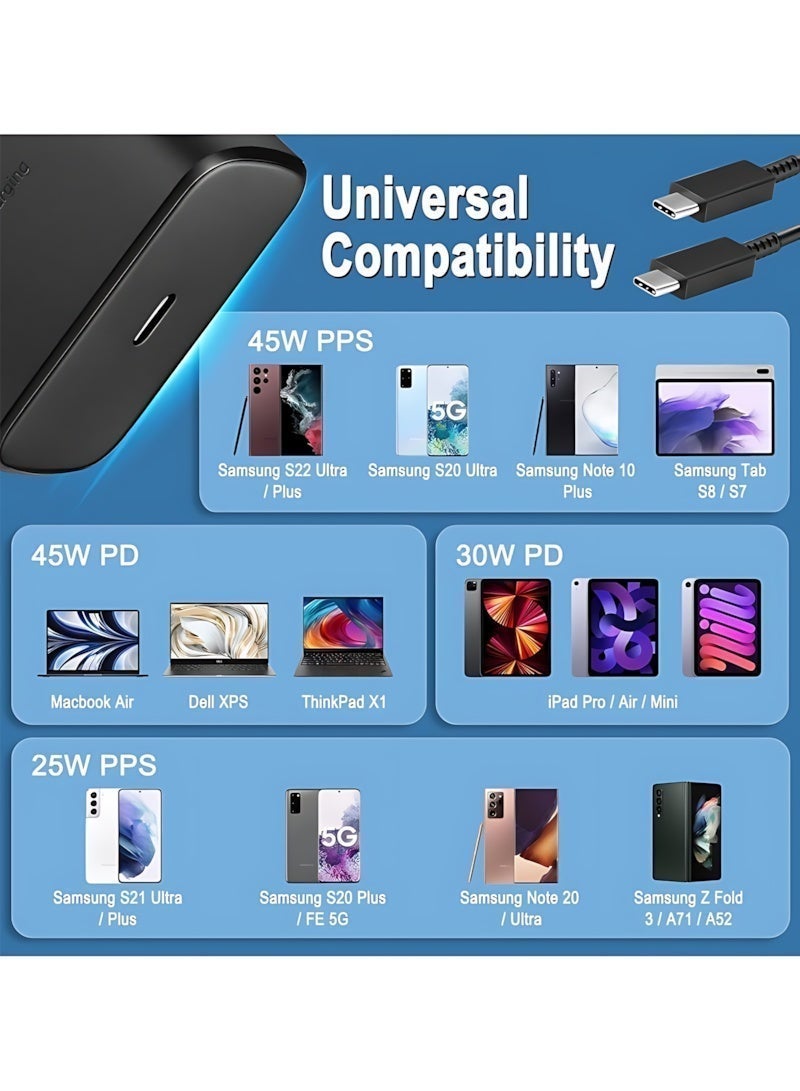 Fast Charger for Samsung Galaxy Charger Head with Charging Cable 45 watts, S23 Ultra S23 Plus S23 S23 S22 Ultra S22 S21 Ultra S21 S21 A54 A53 A52 A32-45W with Type-C 5A fast Cable - Image 5