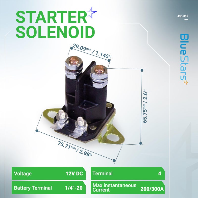 BlueStars 435-099 Starter Solenoid - Compatible with Ariens 00696900 035510 03551000 045071 04507100 07015000 21546294 35510 45071 59223400 AR03551000 AR04507100 - Image 2