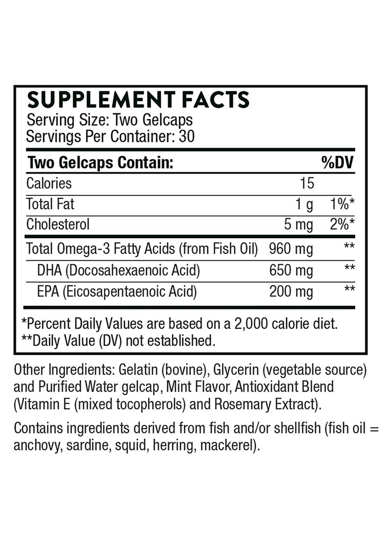 Thorne - Prenatal DHA - 650 mg DHA And 200 mg Of EPA Dietary Supplement, 60 Gelcaps - Image 1