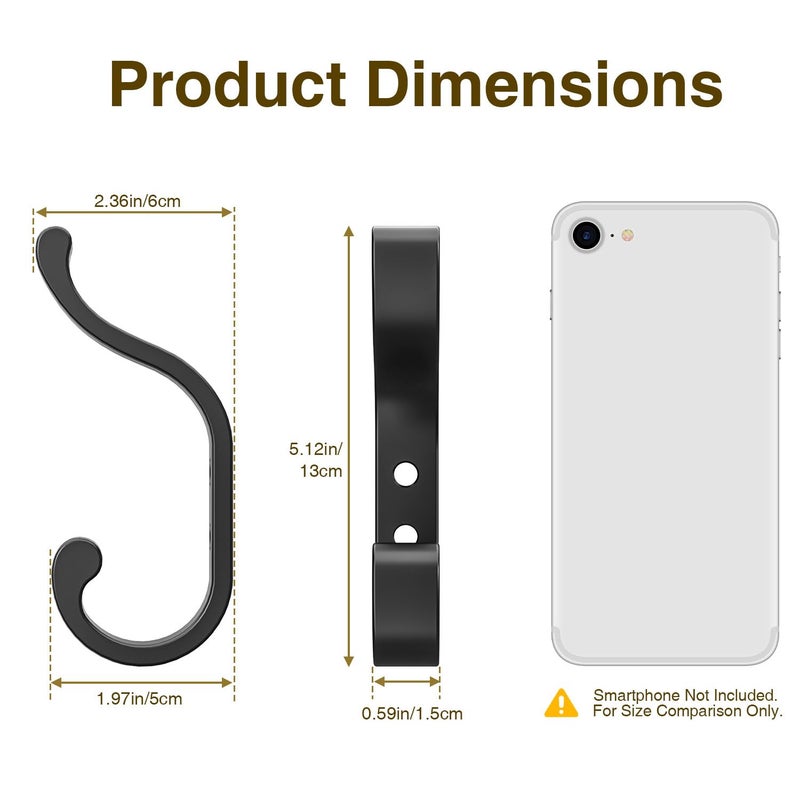 bussdis Coat Hooks Wall Mount for Hanging, Heavy Duty Backpack Hooks for Wall, Hold up to 30 lbs, Large Hanger Hooks for Towels, Purses, Clothes, Mudroom, Bathroom, Door, Black, 4 Pack - Image 5