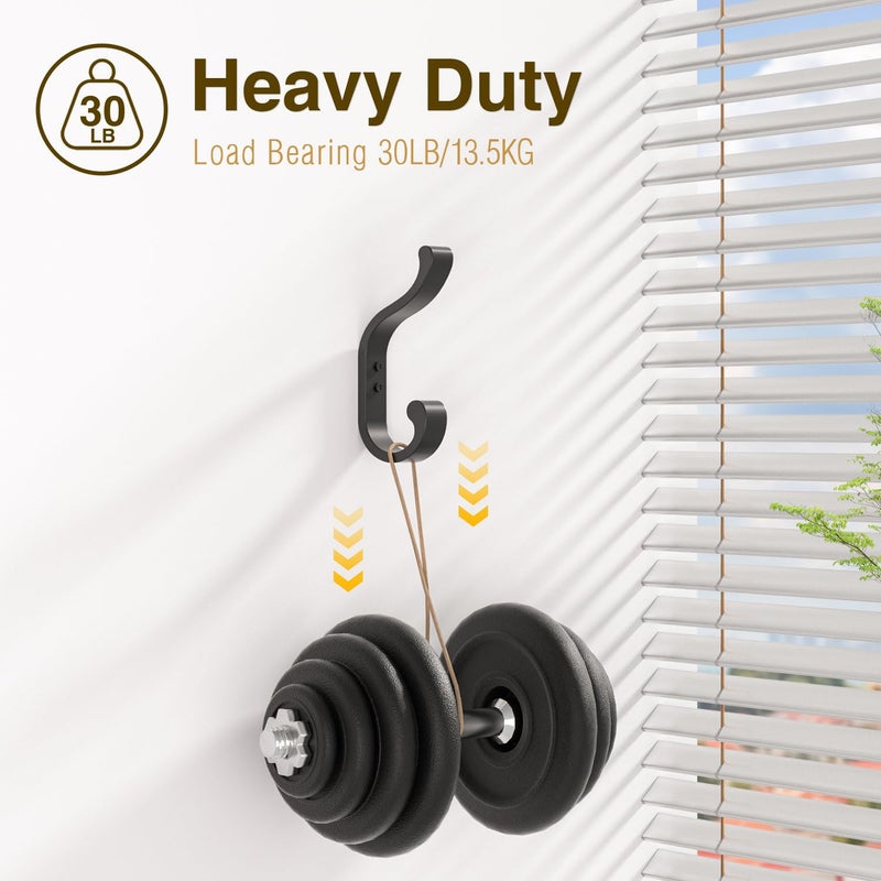 bussdis Coat Hooks Wall Mount for Hanging, Heavy Duty Backpack Hooks for Wall, Hold up to 30 lbs, Large Hanger Hooks for Towels, Purses, Clothes, Mudroom, Bathroom, Door, Black, 4 Pack - Image 3