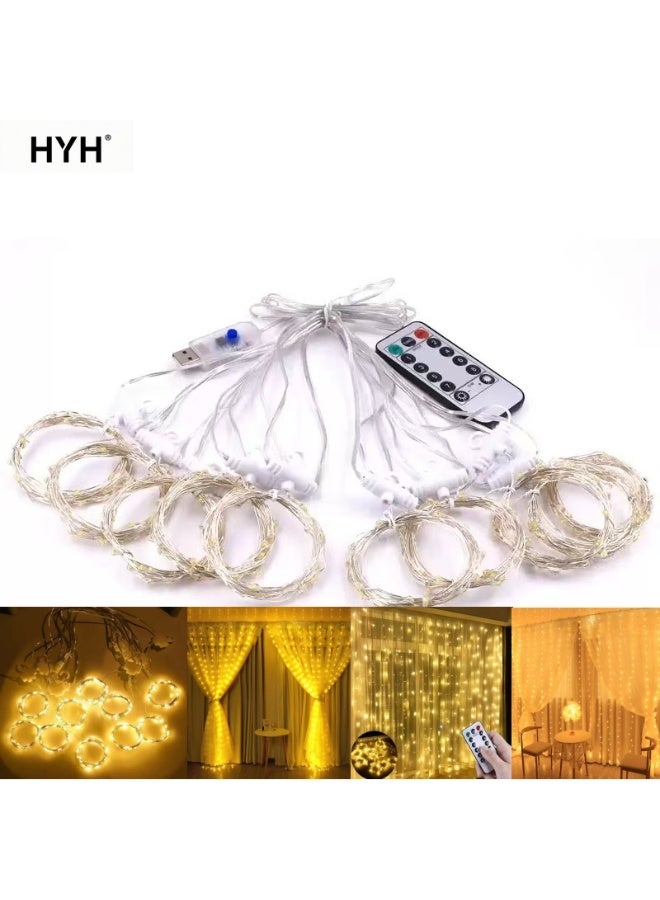 HYH LED Curtain String Lights 3x3M, USB Powered with Remote & Hooks, Fairy Lights for Bedroom, Party & Live Background Decor - Image 1