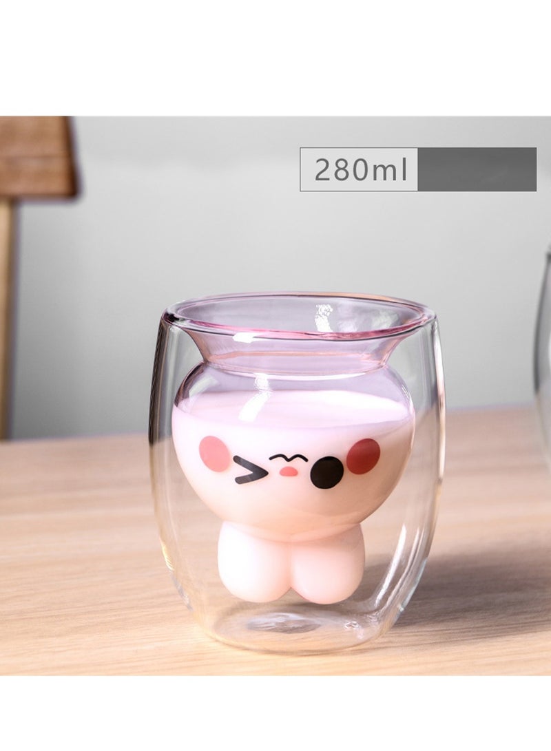 Excefore أكواب زجاجية لطيفة، أكواب قهوة زجاجية على شكل أرنب، أكواب شاي زجاجية مزدوجة الجدران، أكواب زجاجية معزولة، هدايا مضحكة للأولاد والبنات - Image 2