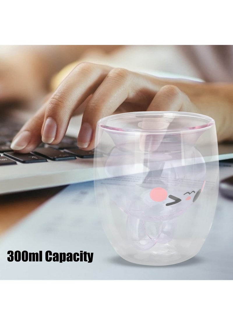 Excefore أكواب زجاجية لطيفة، أكواب قهوة زجاجية على شكل أرنب، أكواب شاي زجاجية مزدوجة الجدران، أكواب زجاجية معزولة، هدايا مضحكة للأولاد والبنات - Image 4