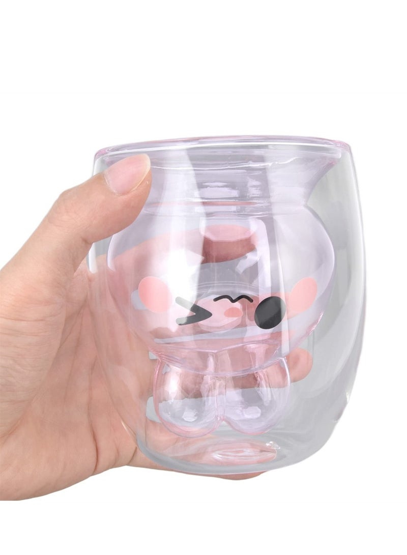 Excefore أكواب زجاجية لطيفة، أكواب قهوة زجاجية على شكل أرنب، أكواب شاي زجاجية مزدوجة الجدران، أكواب زجاجية معزولة، هدايا مضحكة للأولاد والبنات - Image 5