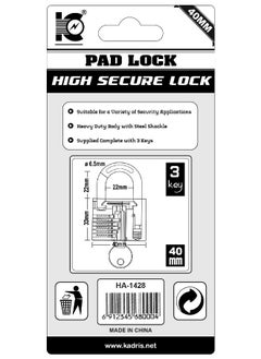KADRIS Heavy-Duty Security Padlock HA-1428, Weather-Resistant in Solid Brass Lock 40MM - Padlock  shackle with Keys for Sheds, Storage Unit, School, Gym Locker, Fence, Toolbox, Hasp Storage  - Image 3