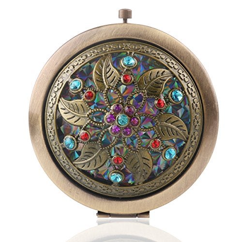 TASKHOUSE Compact Mirror for Purses Antique Metal Folding Double-Sided Pocket Makeup Cosmetic Mirror (Random Style, Pack of 1) - Image 1