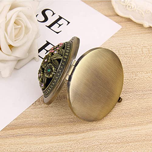 TASKHOUSE Compact Mirror for Purses Antique Metal Folding Double-Sided Pocket Makeup Cosmetic Mirror (Random Style, Pack of 1) - Image 3