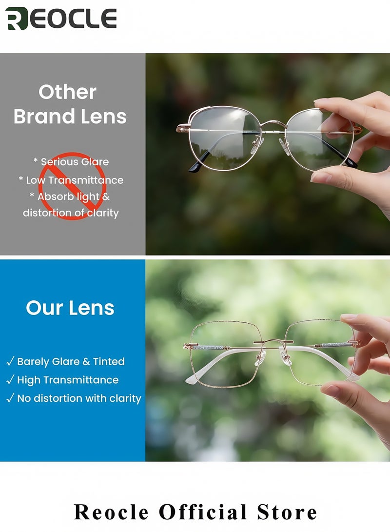 REOCLE Unisex Reading Glasses Blue Light Blocking Glasses Frameless Diamond Inlay Glasses Square Eyewear Anti-Fatigue Computer Monitor Gaming Glasses  - Image 4