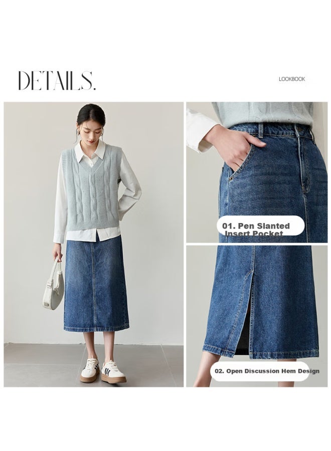 First Application Chushen Spring And Autumn Women's High Waist Fashion Split Mid-length A-line Hip-hugging Skirt S51b008 L - Image 2