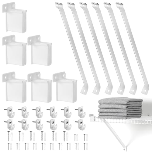 Innconee 24 Pcs 12 Inch Support Brackets Kit Include 6 Brackets 12 Wire Shelf Clips 6 Shelf End Bracket with Anchors and Pins Suitability for Closet Installation Shelving Support Wardrobe Kitchen - Image 1