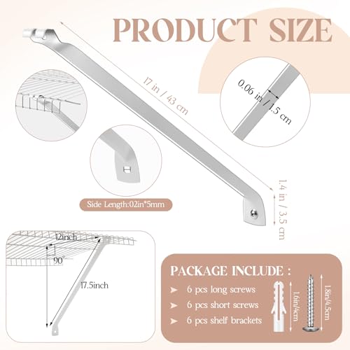 Innconee 24 Pcs 12 Inch Support Brackets Kit Include 6 Brackets 12 Wire Shelf Clips 6 Shelf End Bracket with Anchors and Pins Suitability for Closet Installation Shelving Support Wardrobe Kitchen - Image 3