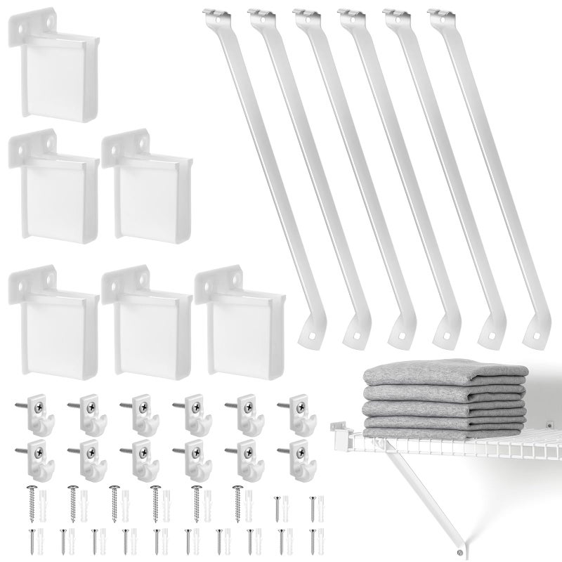 Innconee 24 Pcs 12 Inch Support Brackets Kit Include 6 Brackets 12 Wire Shelf Clips 6 Shelf End Bracket with Anchors and Pins Suitability for Closet Installation Shelving Support Wardrobe Kitchen - Image 2