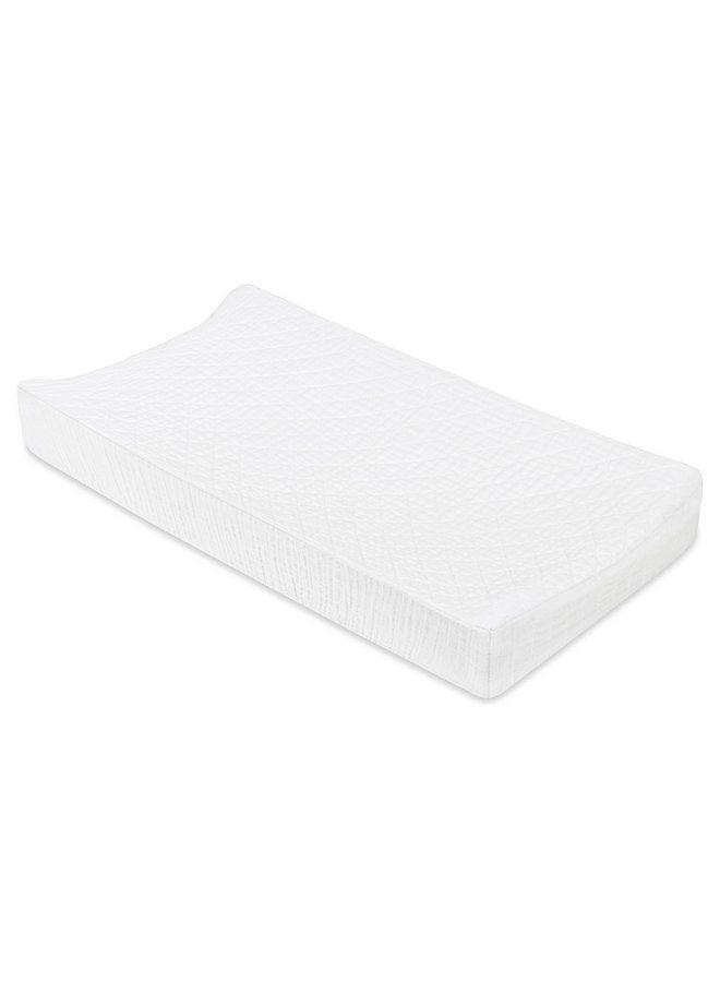Babyletto 100% Quilted Organic Cotton Changing Pad Cover, GOTS-Certified, Fitted 360°, Ultra-Soft and Breathable Muslin - Plain White - Image 1