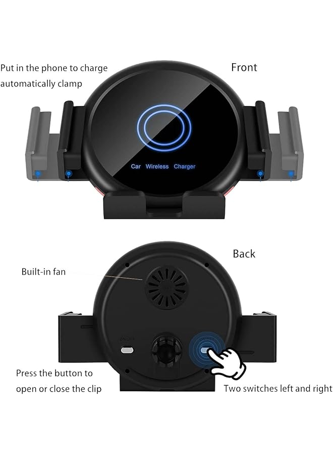 Excefore 20W Qi Wireless Car Charger Mount Holder Compatible For Samsung Galaxy Z Fold4 Fold3 Z Fold2 Fold S22 Ultra, Two Coil Support Portrait Unfold Auto Clamping Charging Car Mount With Cooling Fan - Image 3