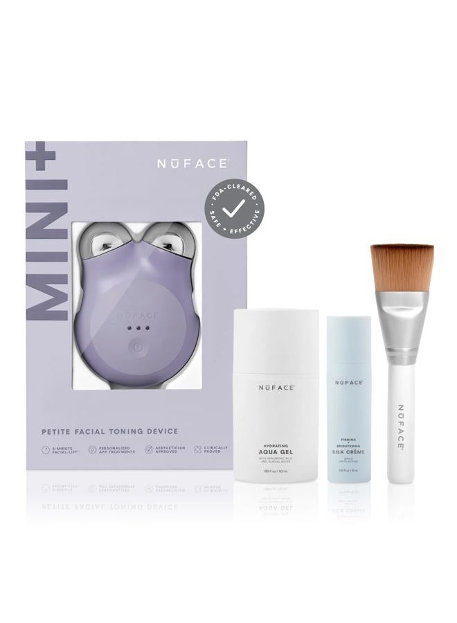 Nuface MINI+ Microcurrent Facial Device Kit - FDA Cleared Face Sculpting & Skin Tightening Device to Contour, Lift & Tone + Microcurrent Gel Activator, Silk Crème & Applicator Brush - Violet Dusk - Image 1