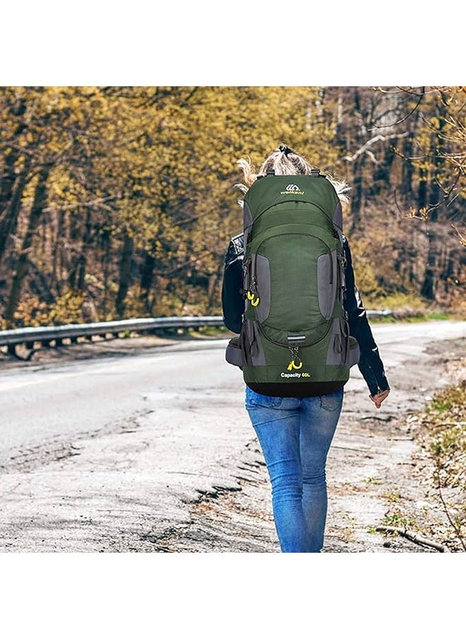 weikani - Large Capacity 60L Outdoor Hiking and Camping Multifunctional Mountaineering Bag with Rain Cover - Green - Image 1