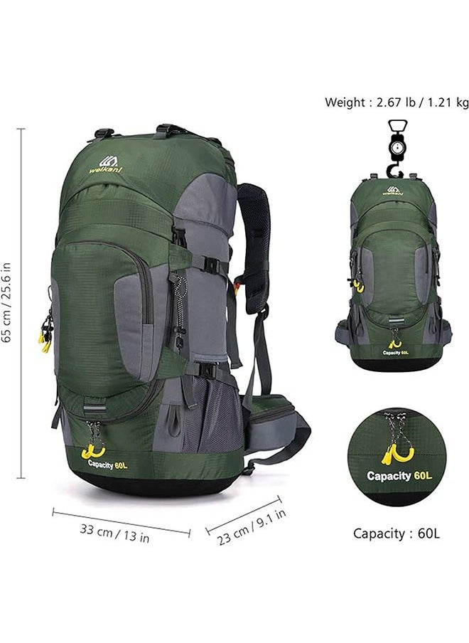 weikani - Large Capacity 60L Outdoor Hiking and Camping Multifunctional Mountaineering Bag with Rain Cover - Green - Image 1