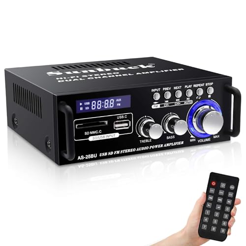 Sunbuck Small Stereo Amplifier, Stereo Receiver with Bluetooth, Optical/Coaxial Jacks for TV/CD/DVD/LP/PC, Support 192kHz Audio, Max 300Wx2 Power, Home Audio System, Receiver for Speakers, AS-25BU - Image 1