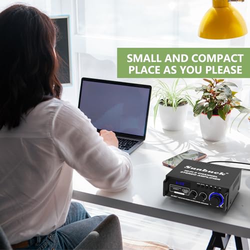 Sunbuck Small Stereo Amplifier, Stereo Receiver with Bluetooth, Optical/Coaxial Jacks for TV/CD/DVD/LP/PC, Support 192kHz Audio, Max 300Wx2 Power, Home Audio System, Receiver for Speakers, AS-25BU - Image 4