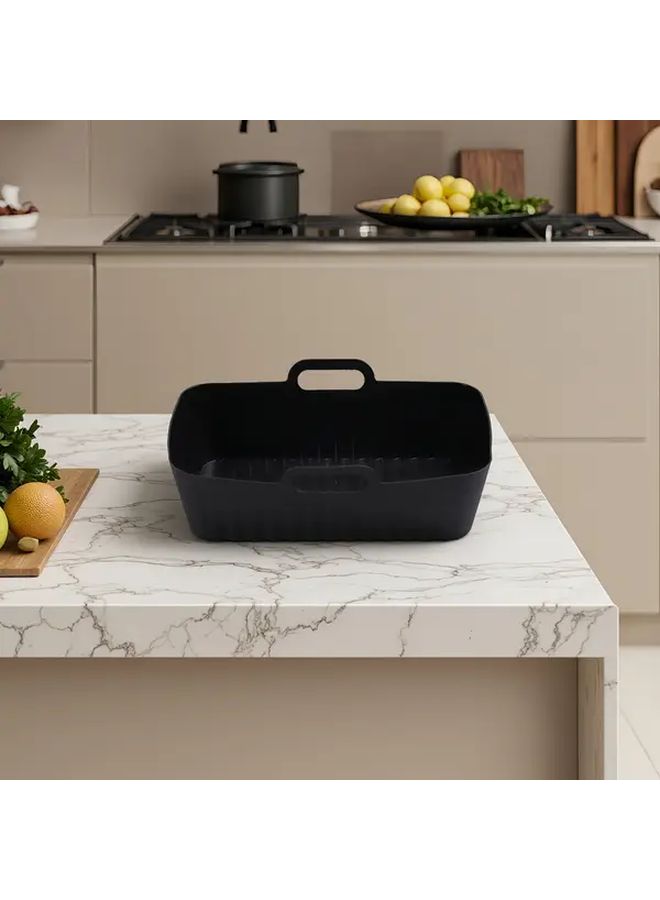 Black Silicone Baking Pan Reusable Non Stick Heat Resistant To 450°F Food Grade For Air Fryer Oven Microwave Refrigerator Steamer Easy Clean - Image 1