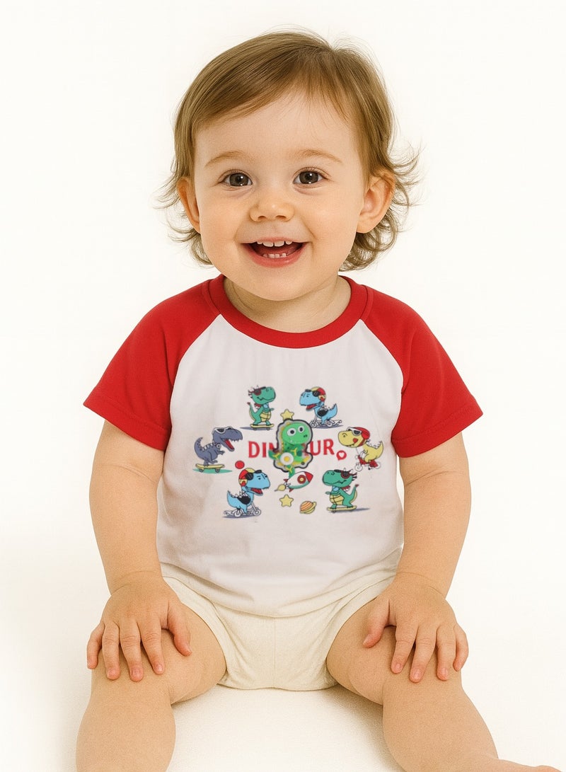 تيشيرت ديناصور يضيء في الظلام - قميص صيفي بأكمام قصيرة من مزيج القطن بطبعة مضيئة - للأولاد من عمر 3 إلى 11 سنة - Image 1