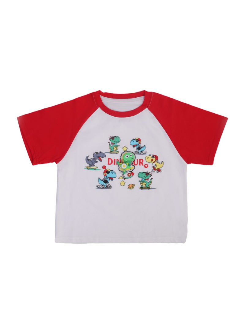 تيشيرت ديناصور يضيء في الظلام - قميص صيفي بأكمام قصيرة من مزيج القطن بطبعة مضيئة - للأولاد من عمر 3 إلى 11 سنة - Image 2