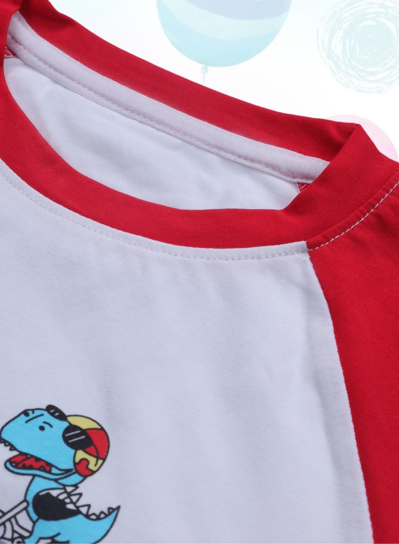 تيشيرت ديناصور يضيء في الظلام - قميص صيفي بأكمام قصيرة من مزيج القطن بطبعة مضيئة - للأولاد من عمر 3 إلى 11 سنة - Image 3