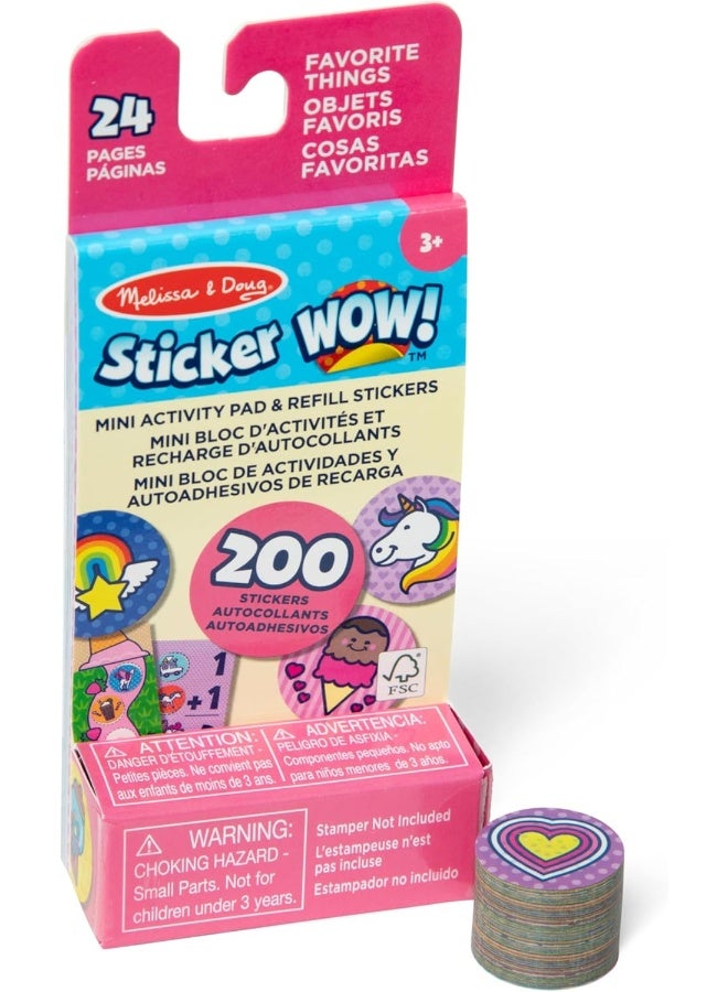 Melissa & Doug Sticker WOW! Mini Activity Pad with Refill Stickers - Favorite Things – 100+ Stickers & 12 Mini Pages – Compact Mess-Free Sticker Play for Kids – Ages 3+ | MD50296 - Image 1
