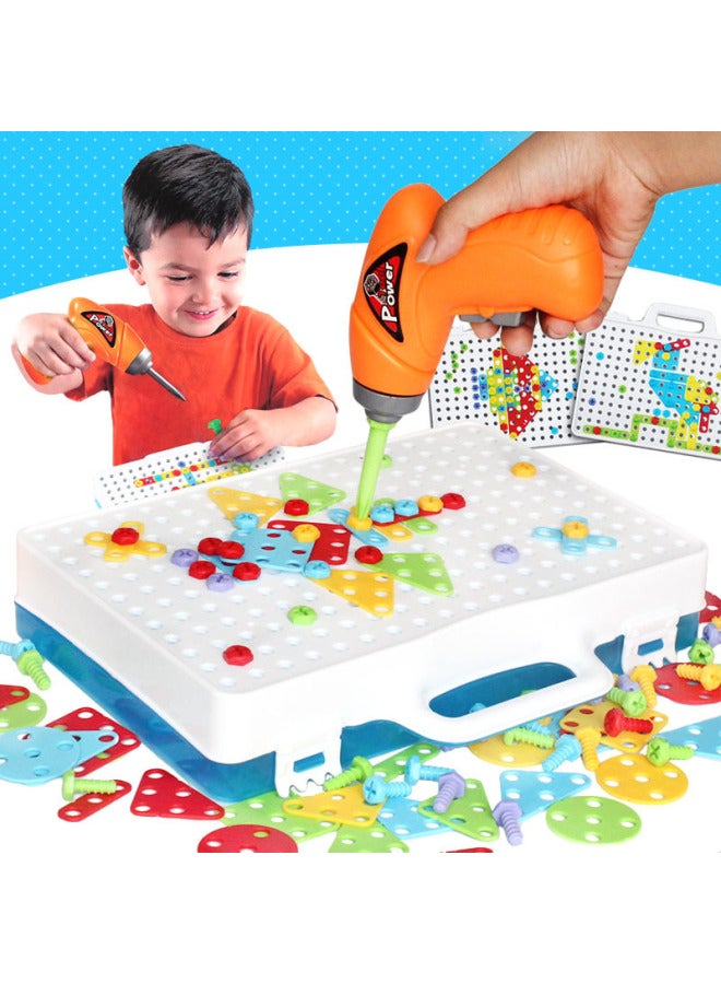 Children's Electric Drill Nut Disassembly And Assembly Pairing Combination Three-dimensional Jigsaw Puzzle Tool Table Hands-on Screw Educational Toys-Color:Screw Puzzle Building Blocks 3D (including Electric Drill) - Image 2