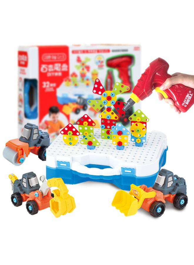 Children's Electric Drill Nut Disassembly And Assembly Pairing Combination Three-dimensional Jigsaw Puzzle Tool Table Hands-on Screw Educational Toys-Color:Screw Puzzle Building Blocks 3D (including Electric Drill) - Image 1