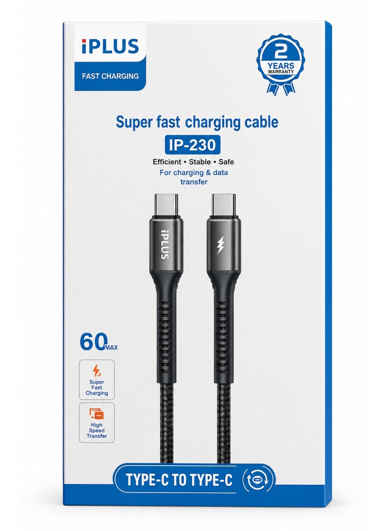 iP-230 Type-C to Type-C Aluminum Alloy + Nylon Braid 1.2Meter 60W Super Fast Charge Cable