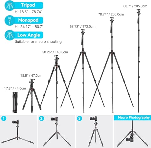 SmallRig CT20 Camera Tripod 787 Foldable Aluminum Tripod Monopod 360Ball Head Detachable Payload 33lb 200cm787 - Image 3