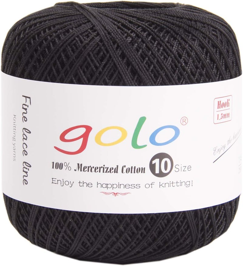 Golo Crochet Thread Size 10 for Black Cotton Crochet Yarn for Crocheting Black 901 - Image 1