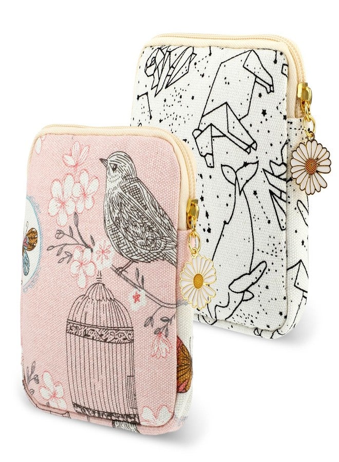 Amabro Sanitary Napkin Storage Bag, 2PCS Period Bags Cute Sanitary Pad Storage Pouch Tampon Pantyliners Menstrual Purse Daisy Zipper for Women Teen Girls School Travel Feminine Product(Bird - Image 1