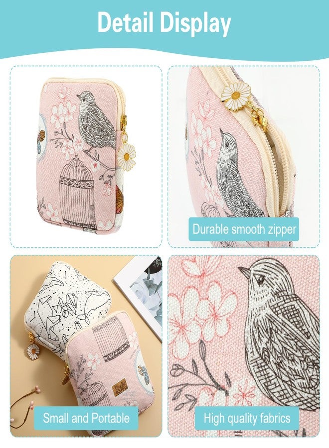 Amabro Sanitary Napkin Storage Bag, 2PCS Period Bags Cute Sanitary Pad Storage Pouch Tampon Pantyliners Menstrual Purse Daisy Zipper for Women Teen Girls School Travel Feminine Product(Bird - Image 4